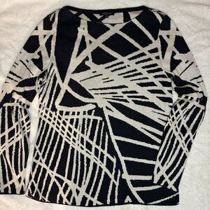 LAYFAYETTE 148 Navy Abstract Silk Blend Long Sleeve Sweater Classy Luxury Preppy